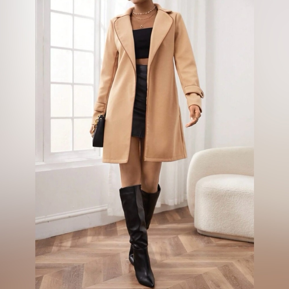 Small SHEIN Privé Lapel Neck Open Front Overcoat